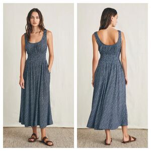 Faherty Sunseeker Midi Dress Small Navy Riverton Ditsy Sleeveless Pockets